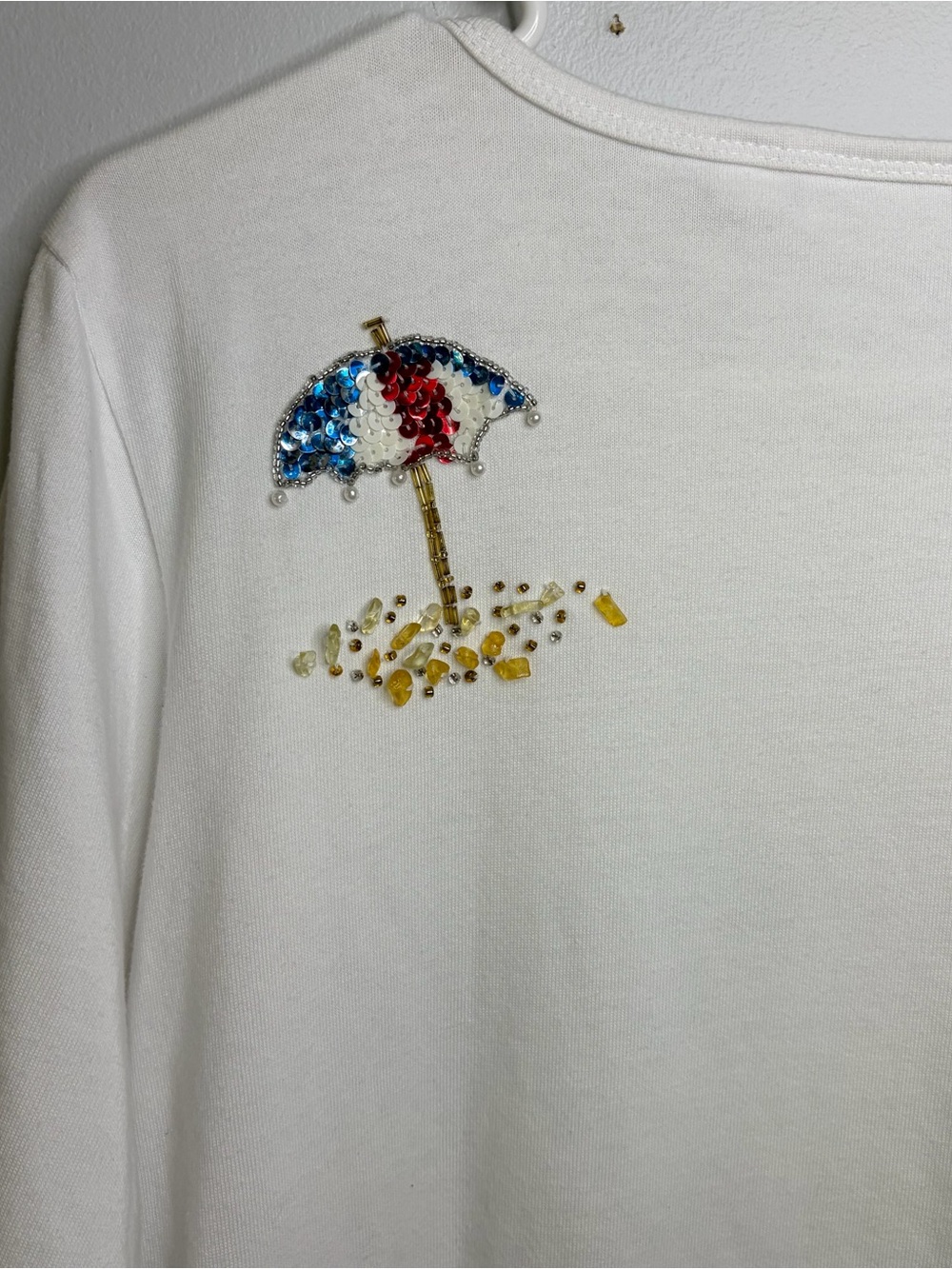 The Quacker Factory White Sequin Beach Umbrella Tee 100% Cotton - Picture 8 of 8
